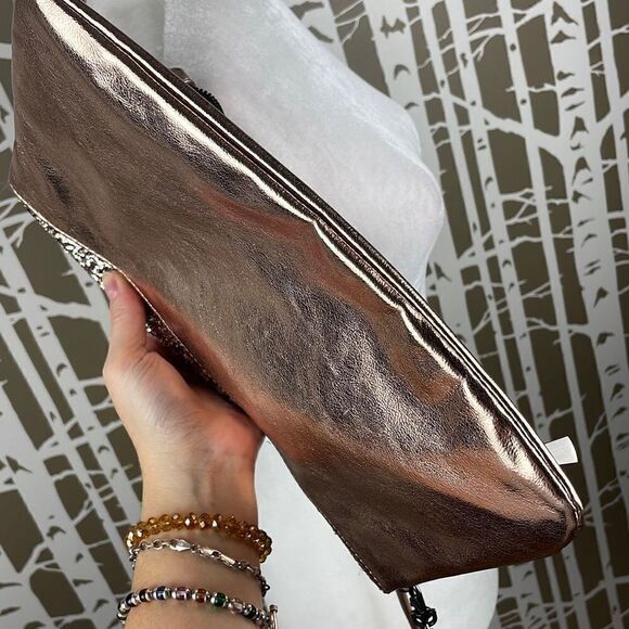 Express Rose Gold and Glitter Fold-over Chain Strap Shoulder Bag Clutch - Picture 10 of 10